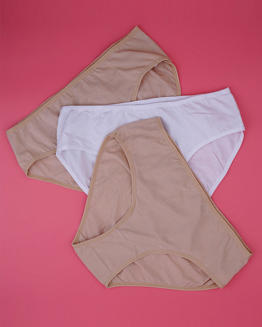 BLS - Paola Highwaisted Cotton Panty - Skin, White, Skin - Pack of 3