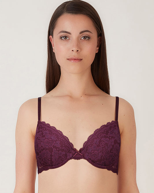 BLS - Passion Wired And Pushup Lace Bra - Berry