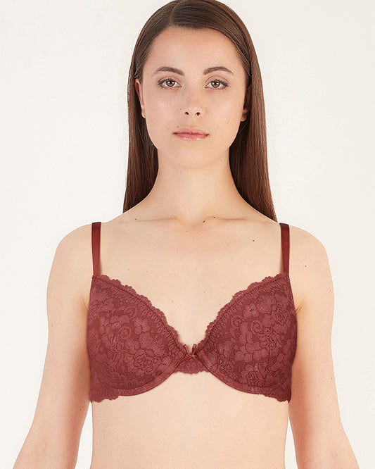 BLS - Passion Wired And Pushup Lace Bra - Cherry