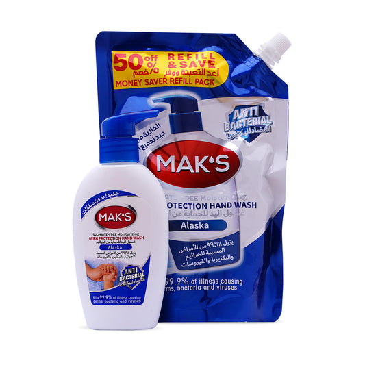 Mak῾S Anti Bacterial Handwash Alaska (Pouch + Pump) 450+200 ml