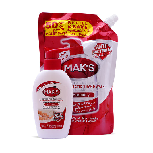 Mak῾S Anti Bacterial Handwash Harmony (Pouch + Pump) 450+200 ml