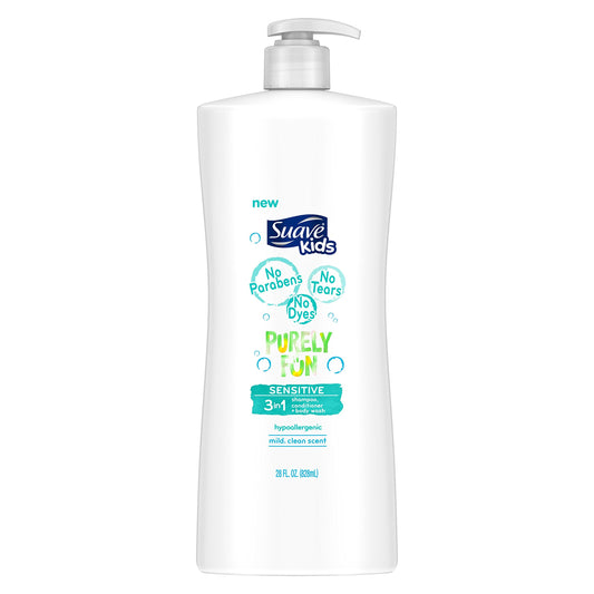 Suave Kids U.S.A Purely Fun Sensitive 3-in-1 Shampoo, Conditioner, Body Wash 828ml