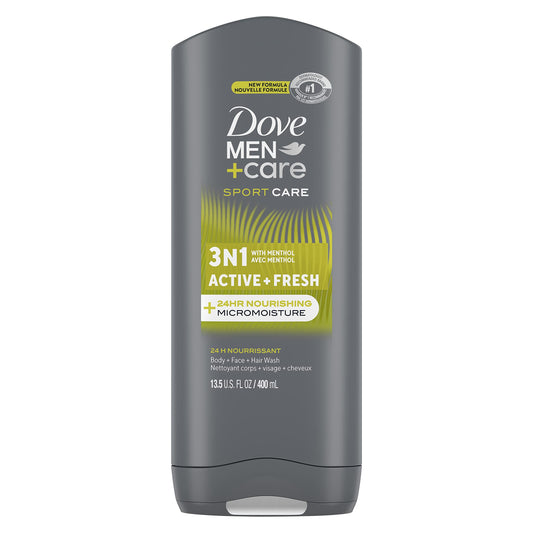 Dove U.S.A Men+Care 3in1 Active + Fresh Body+Face+Hair Wash 400ml