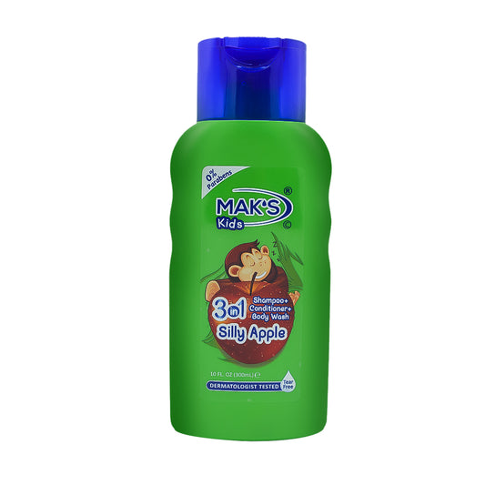 MAK’S Kids 3in1 Shampoo + Cond + Body Wash Silly Apple 300ml with Baby Soap 85g